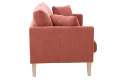 Canapé scandinave déhoussable 2 places en tissu effet velours texturé terracotta et bois clair OSLO