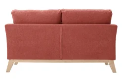 Canapé scandinave déhoussable 2 places en tissu effet velours texturé terracotta et bois clair OSLO