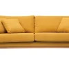 Canapé scandinave déhoussable 3 places en tissu effet velours jaune moutarde et bois clair OSLO