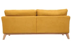 Canapé scandinave déhoussable 3 places en tissu effet velours jaune moutarde et bois clair OSLO