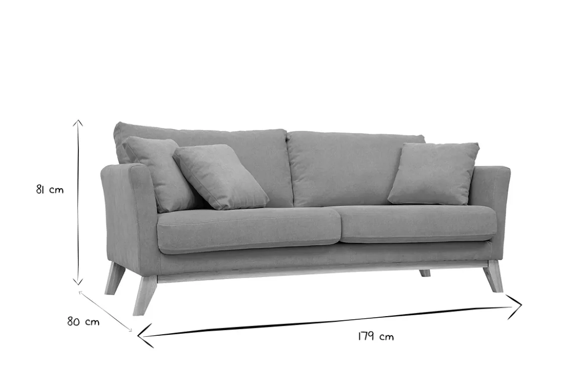 Canapé scandinave déhoussable 3 places en tissu effet velours jaune moutarde et bois clair OSLO