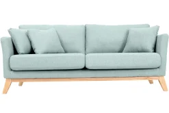 Canapé scandinave déhoussable 3 places en tissu vert lagon et bois clair OSLO