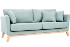 Canapé scandinave déhoussable 3 places en tissu vert lagon et bois clair OSLO