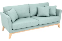 Canapé scandinave déhoussable 3 places en tissu vert lagon et bois clair OSLO