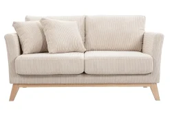 Canapé scandinave déhoussable 2 places en tissu velours côtelé beige et bois clair OSLO
