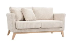 Canapé scandinave déhoussable 2 places en tissu velours côtelé beige et bois clair OSLO