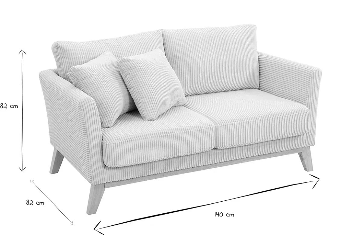 Canapé scandinave déhoussable 2 places en tissu velours côtelé beige et bois clair OSLO