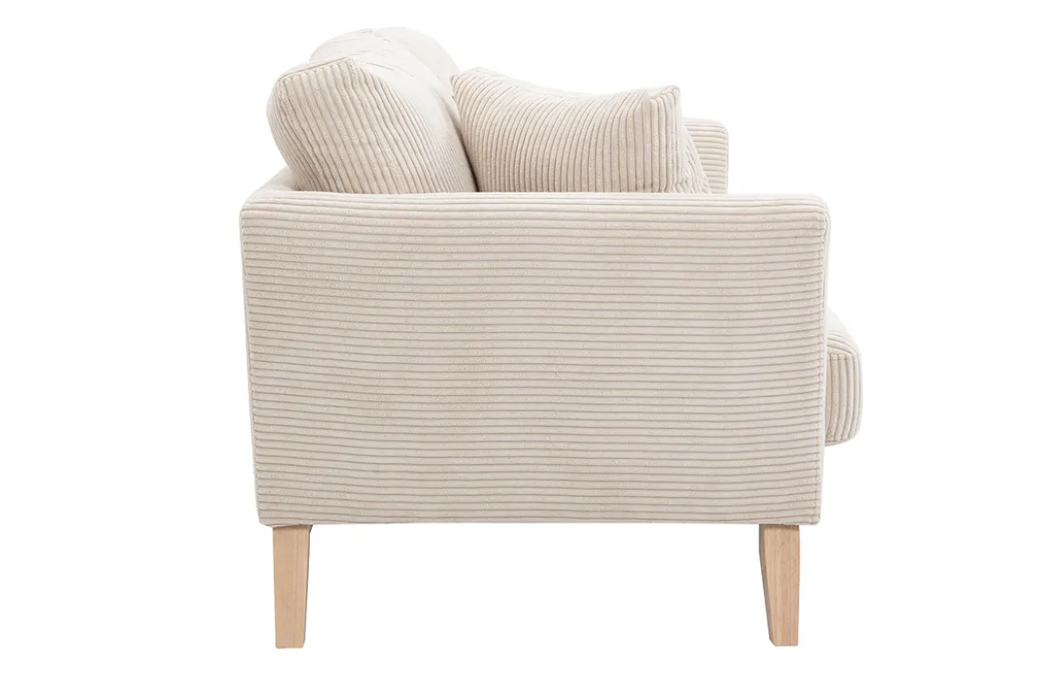 Canapé scandinave déhoussable 2 places en tissu velours côtelé beige et bois clair OSLO