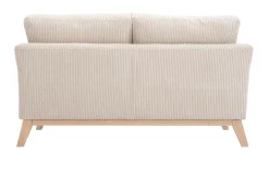 Canapé scandinave déhoussable 2 places en tissu velours côtelé beige et bois clair OSLO