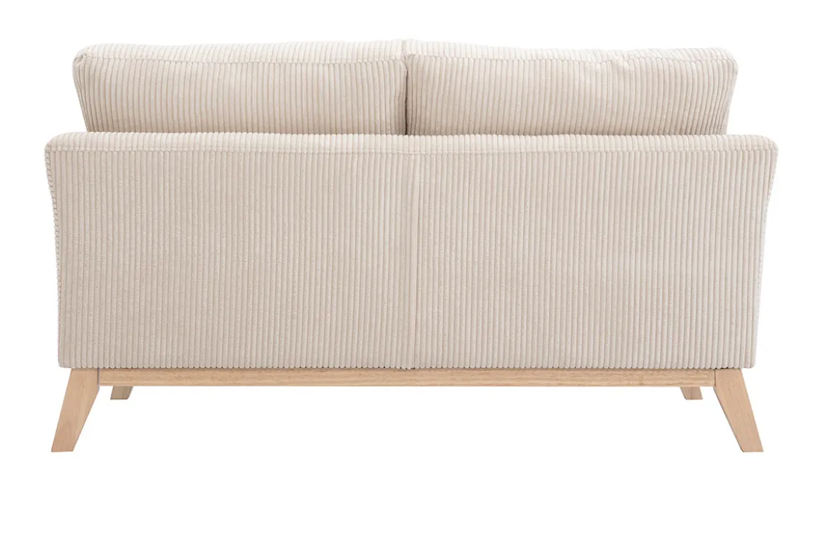 Canapé scandinave déhoussable 2 places en tissu velours côtelé beige et bois clair OSLO