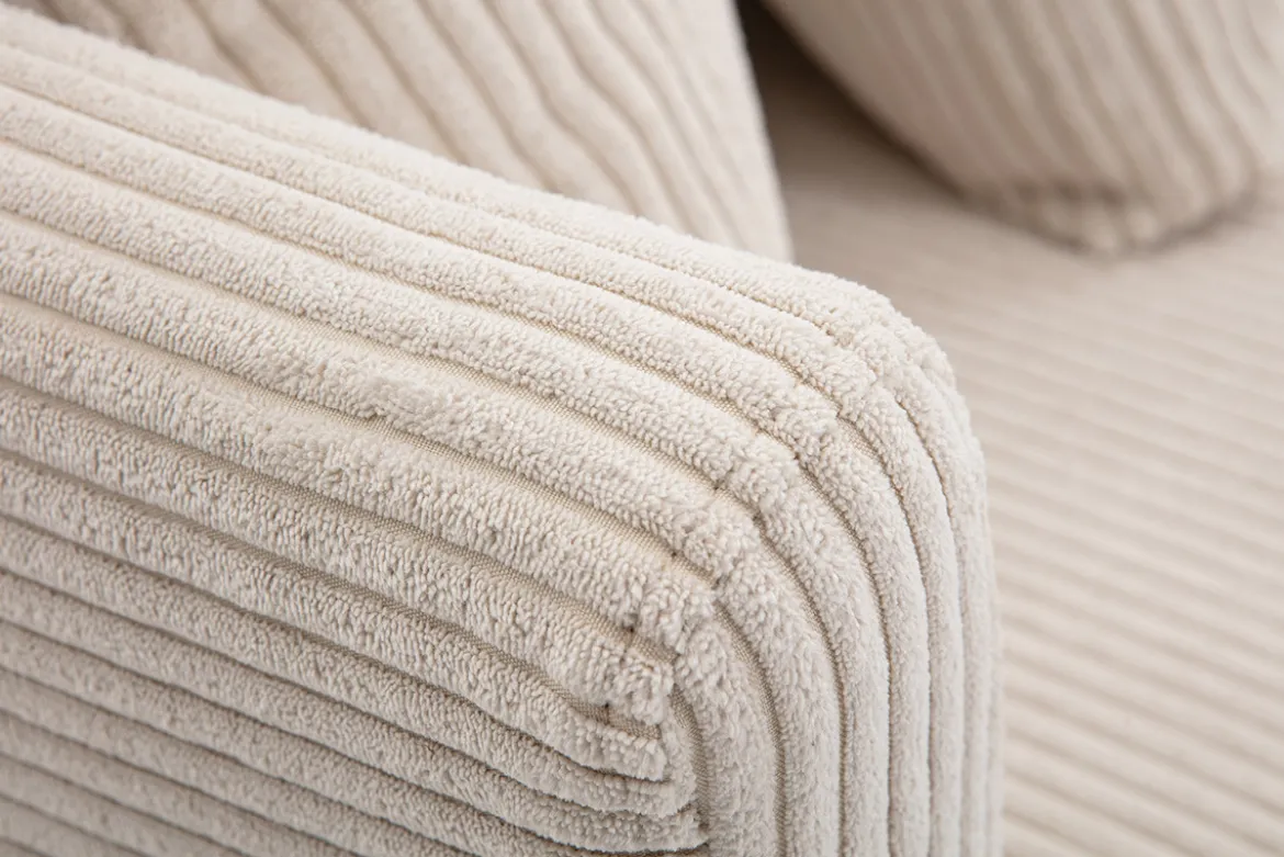 Canapé scandinave déhoussable 2 places en tissu velours côtelé beige et bois clair OSLO