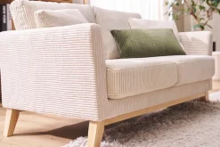 Canapé scandinave déhoussable 2 places en tissu velours côtelé beige et bois clair OSLO