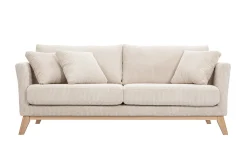 Canapé scandinave déhoussable 3 places en tissu velours côtelé beige et bois clair OSLO