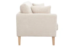 Canapé scandinave déhoussable 3 places en tissu velours côtelé beige et bois clair OSLO