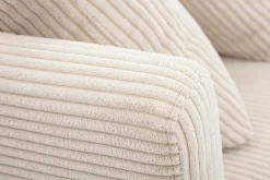 Canapé scandinave déhoussable 3 places en tissu velours côtelé beige et bois clair OSLO