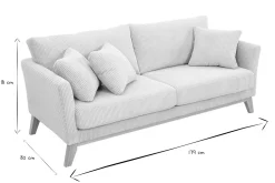 Canapé scandinave déhoussable 3 places en tissu velours côtelé beige et bois clair OSLO
