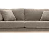 Canapé scandinave déhoussable 3 places en tissu effet velours texturé taupe et bois clair OSLO