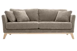 Canapé scandinave déhoussable 3 places en tissu effet velours texturé taupe et bois clair OSLO