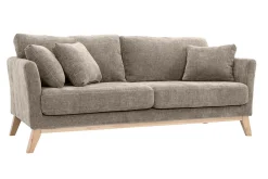 Canapé scandinave déhoussable 3 places en tissu effet velours texturé taupe et bois clair OSLO