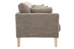Canapé scandinave déhoussable 3 places en tissu effet velours texturé taupe et bois clair OSLO