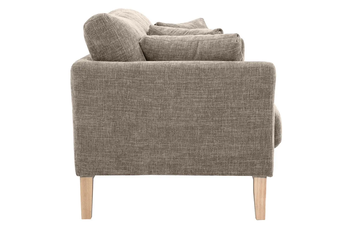 Canapé scandinave déhoussable 3 places en tissu effet velours texturé taupe et bois clair OSLO