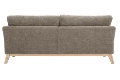 Canapé scandinave déhoussable 3 places en tissu effet velours texturé taupe et bois clair OSLO