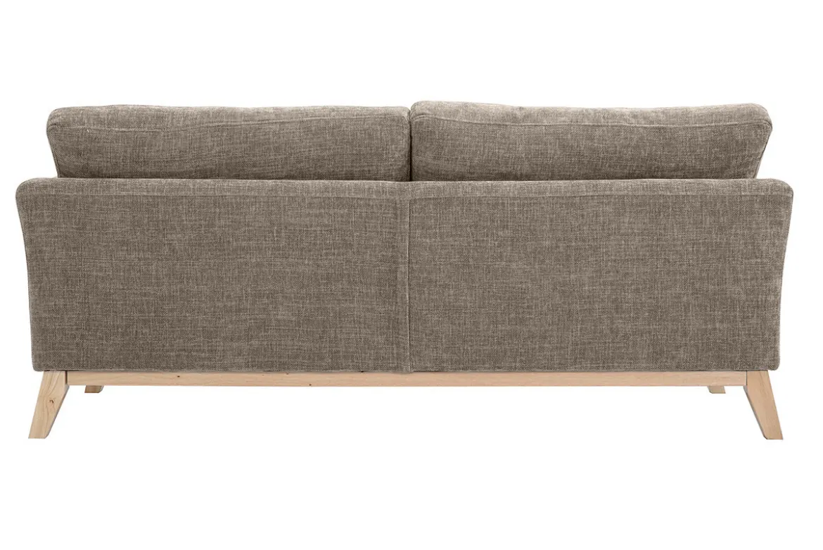 Canapé scandinave déhoussable 3 places en tissu effet velours texturé taupe et bois clair OSLO