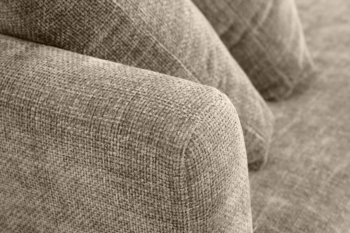 Canapé scandinave déhoussable 3 places en tissu effet velours texturé taupe et bois clair OSLO