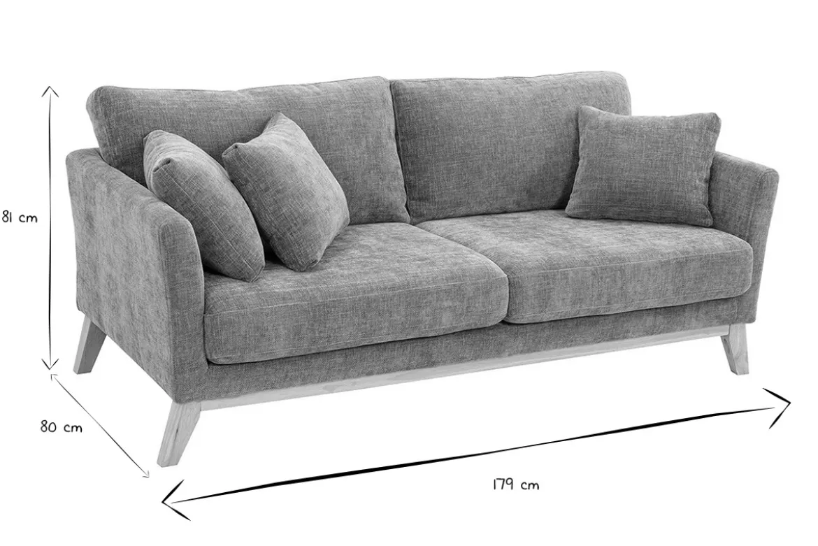 Canapé scandinave déhoussable 3 places en tissu effet velours texturé taupe et bois clair OSLO