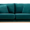 Canapé scandinave déhoussable 2 places en tissu velours bleu pétrole et bois clair OSLO
