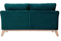 Canapé scandinave déhoussable 2 places en tissu velours bleu pétrole et bois clair OSLO