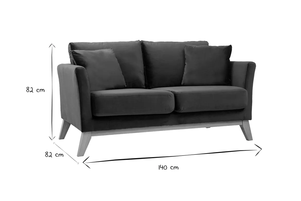 Canapé scandinave déhoussable 2 places en tissu velours bleu pétrole et bois clair OSLO