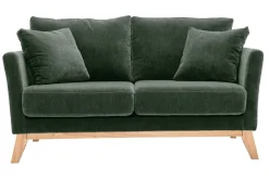 Canapé scandinave déhoussable 2 places en tissu effet velours vert kaki et bois clair OSLO