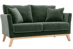 Canapé scandinave déhoussable 2 places en tissu effet velours vert kaki et bois clair OSLO