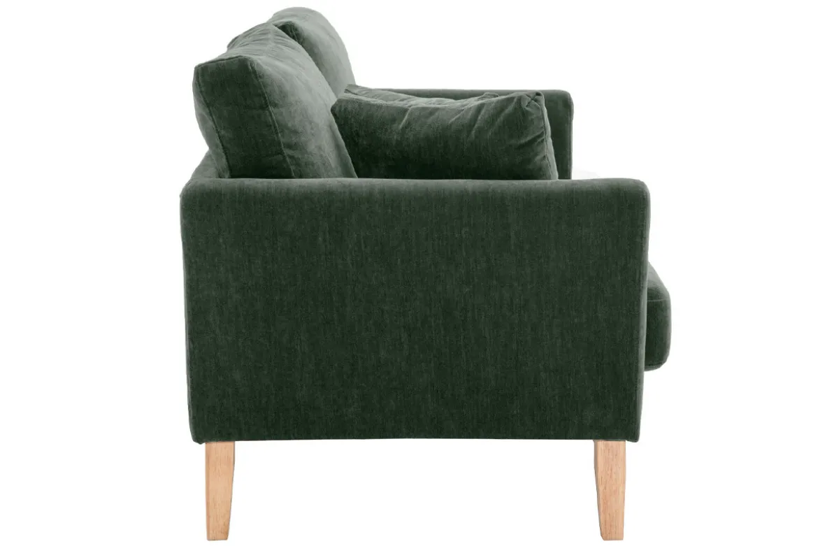 Canapé scandinave déhoussable 2 places en tissu effet velours vert kaki et bois clair OSLO