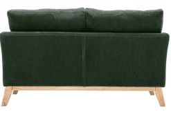 Canapé scandinave déhoussable 2 places en tissu effet velours vert kaki et bois clair OSLO