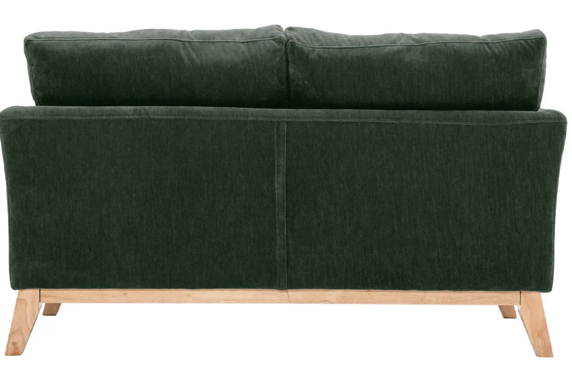 Canapé scandinave déhoussable 2 places en tissu effet velours vert kaki et bois clair OSLO