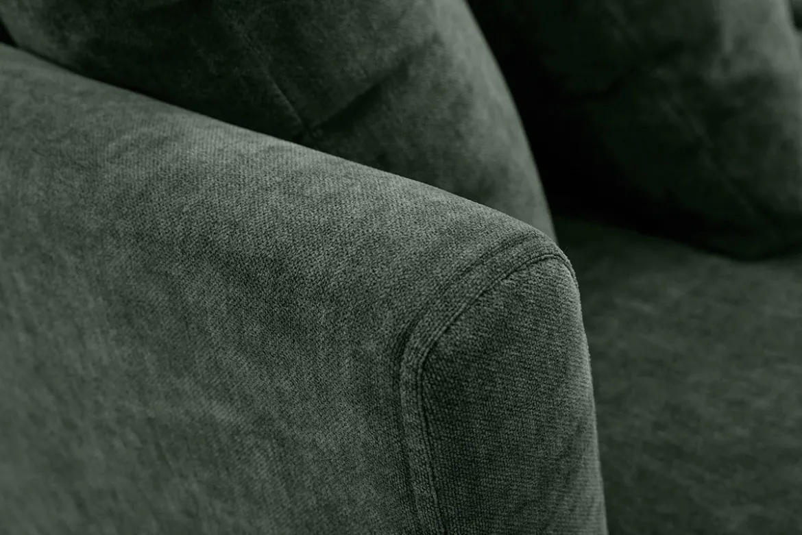 Canapé scandinave déhoussable 2 places en tissu effet velours vert kaki et bois clair OSLO