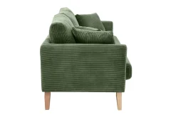 Canapé scandinave déhoussable 3 places en tissu velours côtelé vert kaki et bois clair OSLO