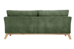 Canapé scandinave déhoussable 3 places en tissu velours côtelé vert kaki et bois clair OSLO