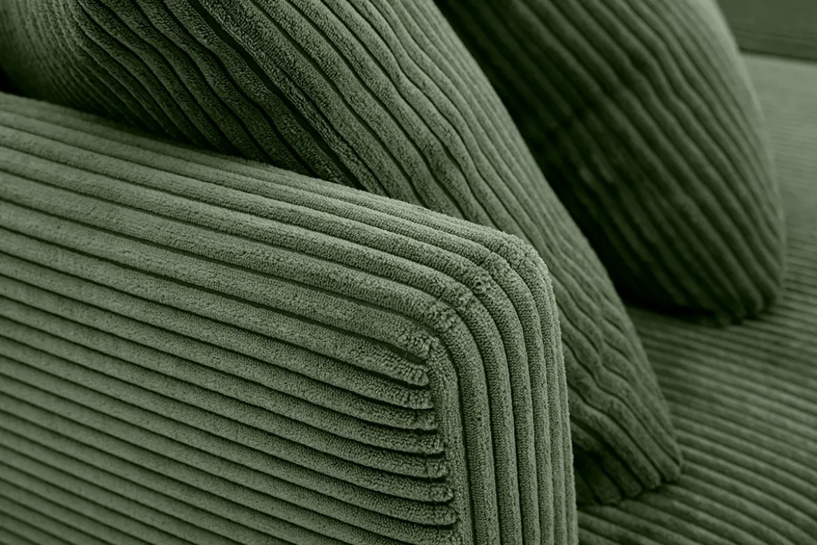 Canapé scandinave déhoussable 3 places en tissu velours côtelé vert kaki et bois clair OSLO