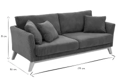 Canapé scandinave déhoussable 3 places en tissu velours côtelé vert kaki et bois clair OSLO