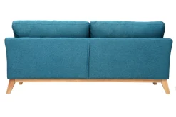 Canapé scandinave déhoussable 3 places en tissu bleu canard et bois clair OSLO