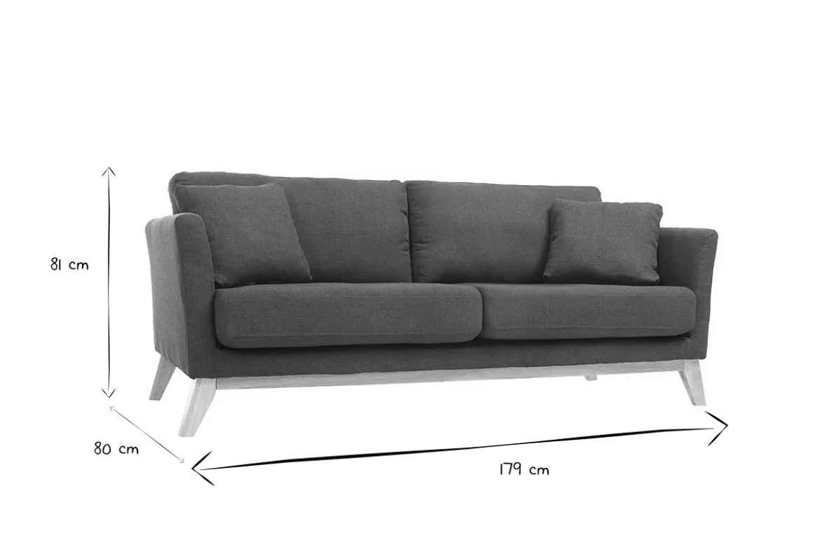 Canapé scandinave déhoussable 3 places en tissu bleu canard et bois clair OSLO
