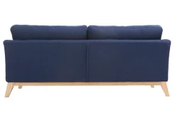 Canapé scandinave déhoussable 3 places en tissu bleu foncé et bois clair OSLO