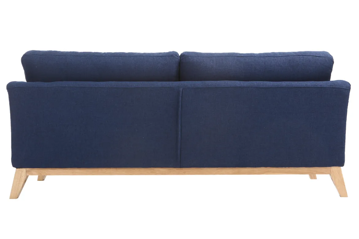 Canapé scandinave déhoussable 3 places en tissu bleu foncé et bois clair OSLO
