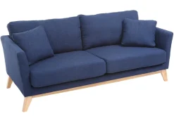 Canapé scandinave déhoussable 3 places en tissu bleu foncé et bois clair OSLO