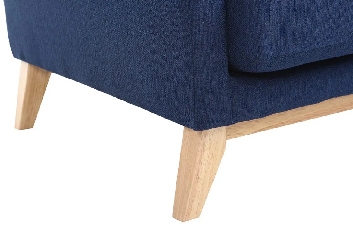 Canapé scandinave déhoussable 3 places en tissu bleu foncé et bois clair OSLO