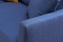 Canapé scandinave déhoussable 3 places en tissu bleu foncé et bois clair OSLO