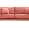 Canapé scandinave déhoussable 3 places en tissu effet velours texturé terracotta et bois clair OSLO